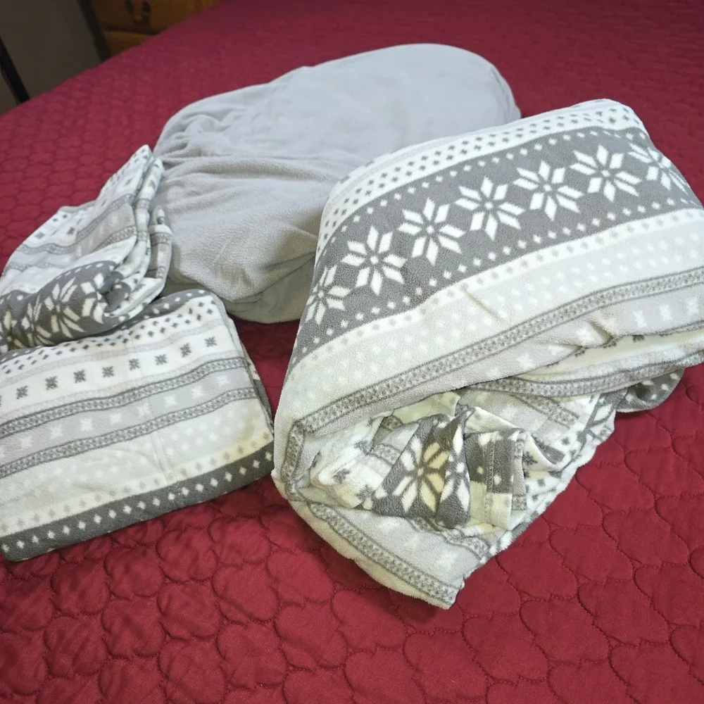 King Sheet Set Polar Fleece Gray/White Fitted‎ Flat Pillowcases Berkshire Winter